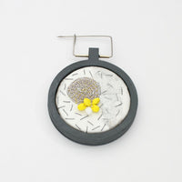 Brooch - Yellow beading on couched cord by Beatrice Mayfield