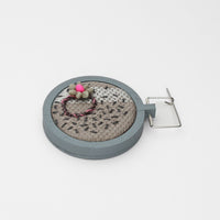 Brooch - Pink flower beading on cotton by Beatrice Mayfield
