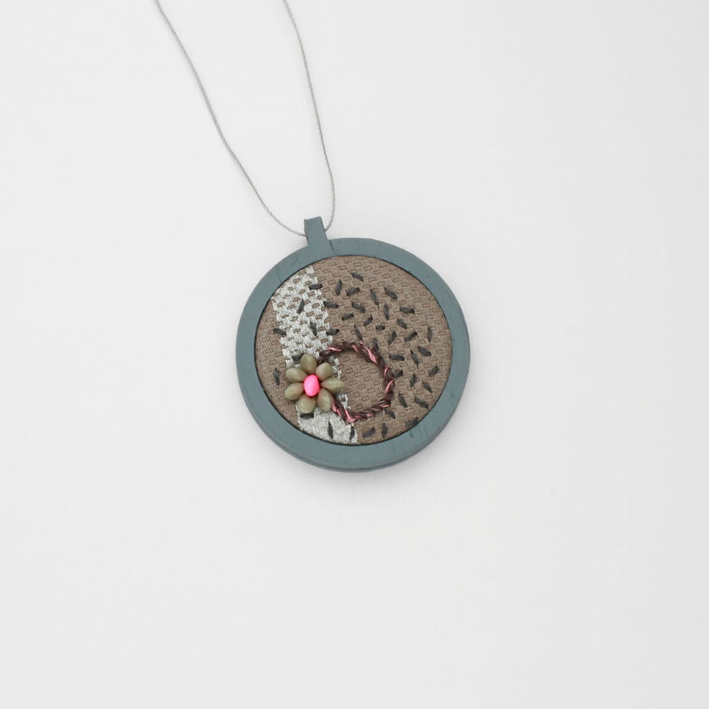 Necklace - small beading on cotton with stem stitch & seeding by Beatrice Mayfield