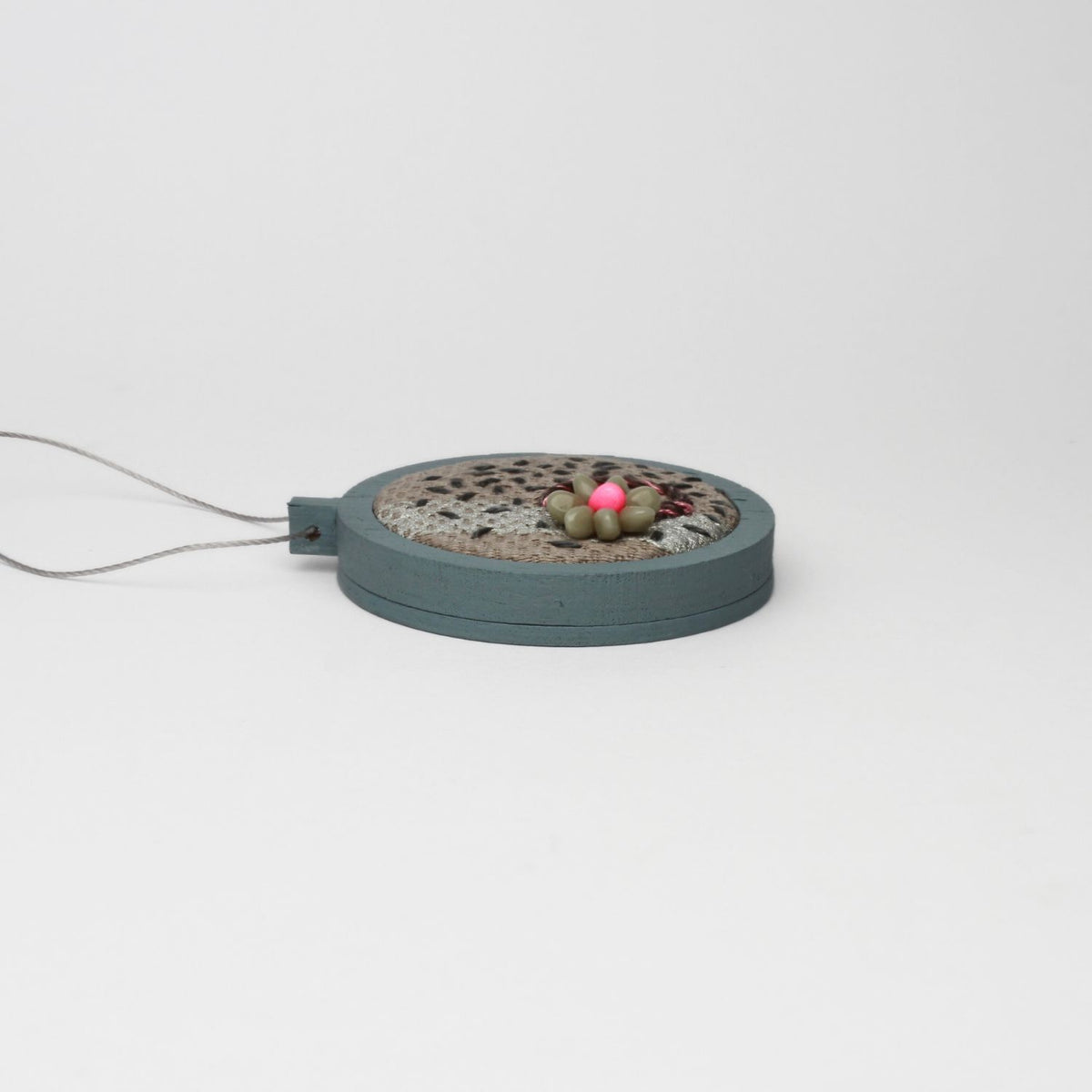 Necklace - small beading on cotton with stem stitch & seeding by Beatrice Mayfield