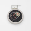 Brooch - Pink & navy with beading on cotton by Beatrice Mayfield