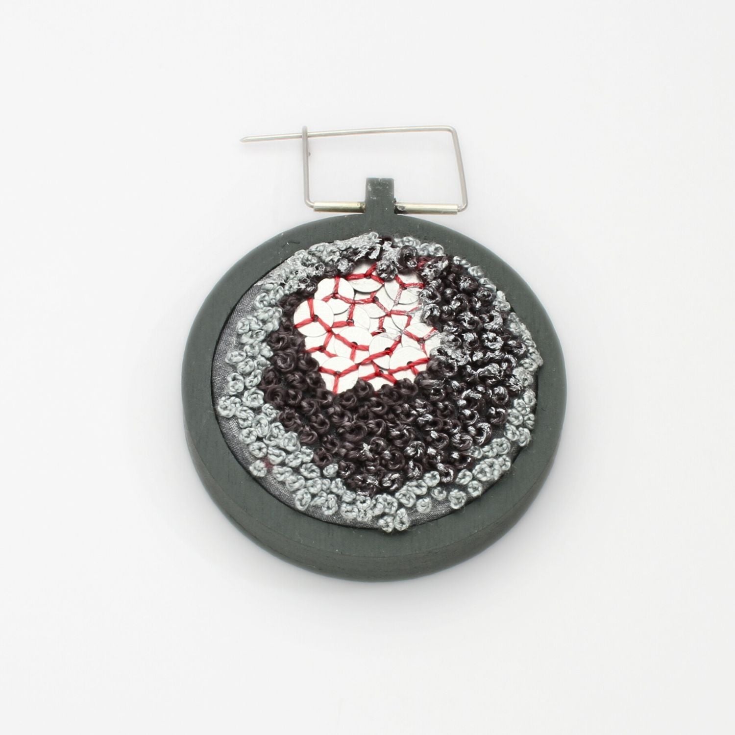 Brooch - Sequins & French knots on cotton by Beatrice Mayfield