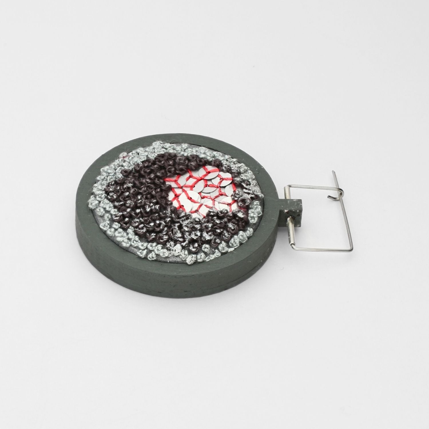 Brooch - Sequins & French knots on cotton by Beatrice Mayfield