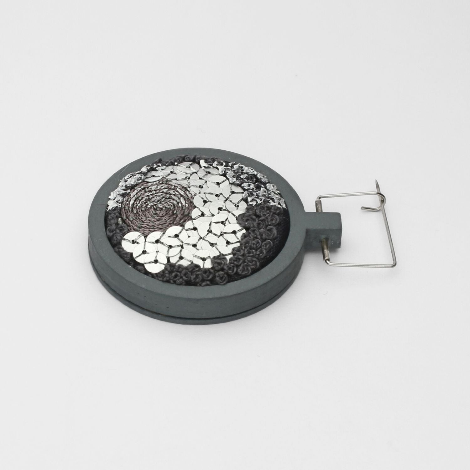 Brooch - Sequins on cotton with French knots by Beatrice MayField
