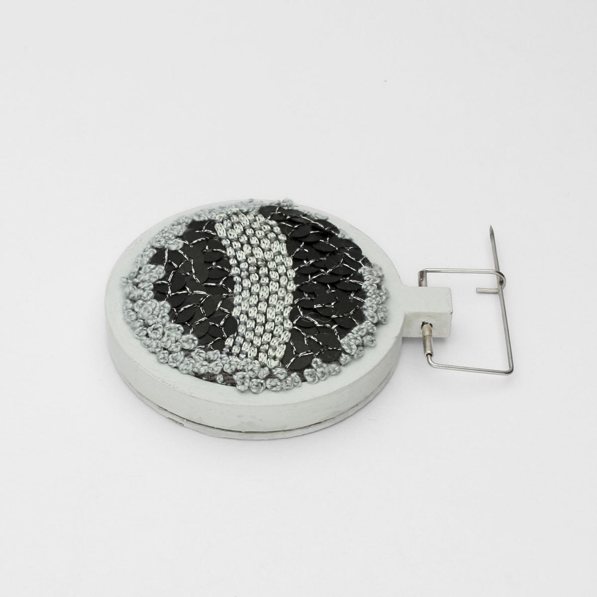 Brooch - sequined with French knitted stripe by Beatrice Mayfield