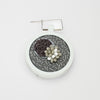 Brooch - Beading on cotton with French knots by Beatrice Mayfield