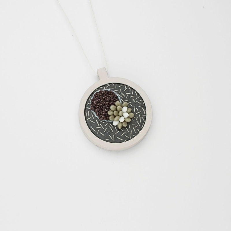 Necklace - small beading on cotton with French knots by Beatrice Mayfield
