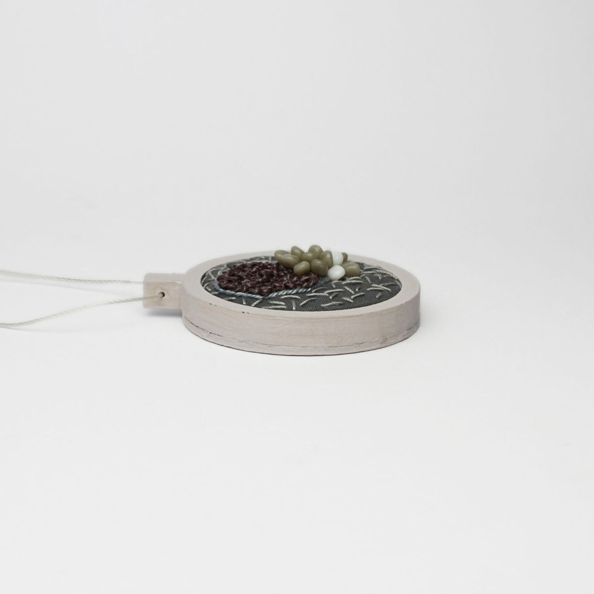 Necklace - small beading on cotton with French knots by Beatrice Mayfield