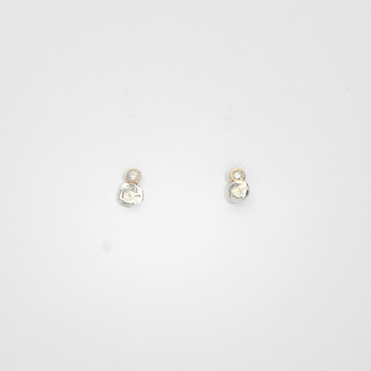 Oyster studs silver & 9ct gold with moissanites by Blae Maddrell