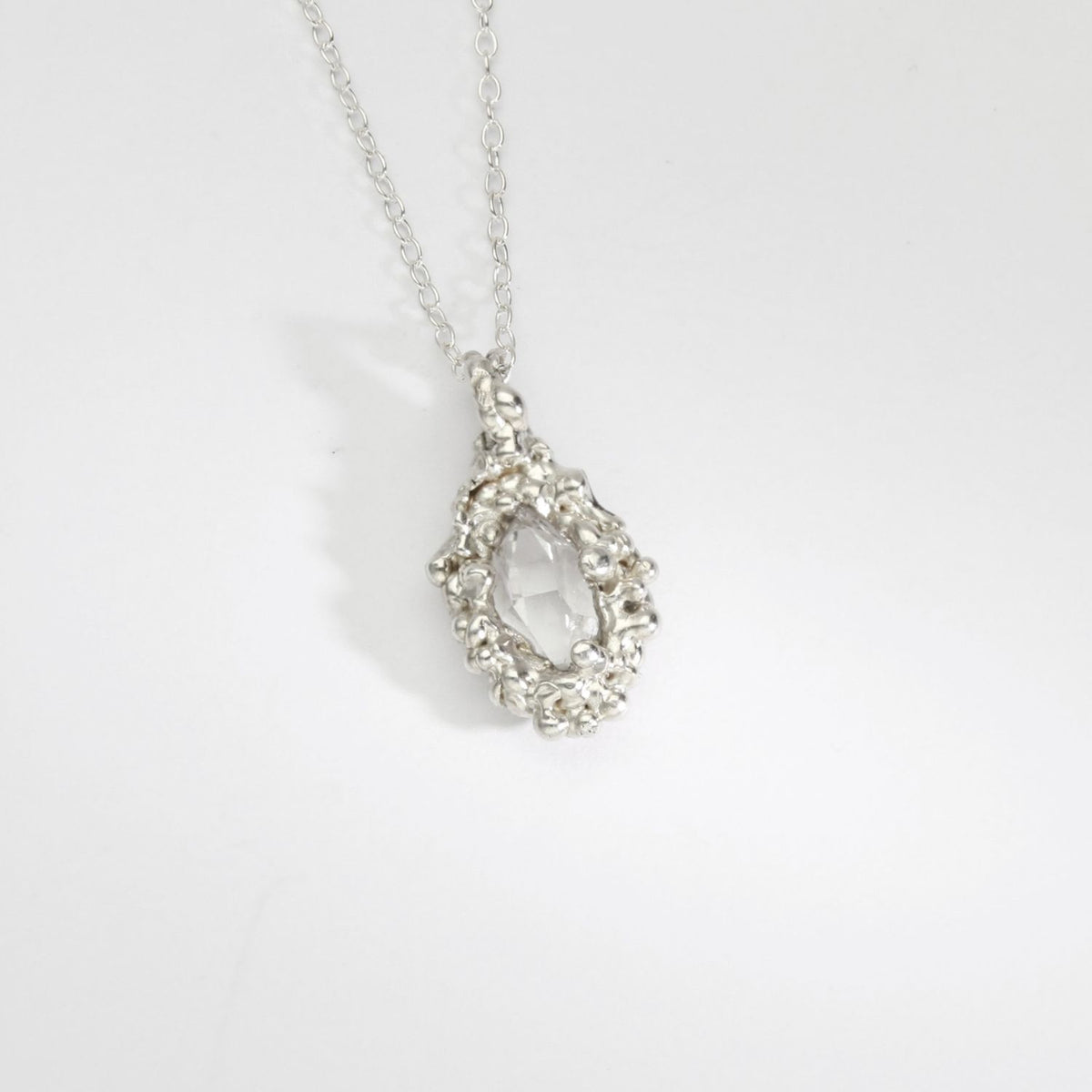 Silver herkimer diamond seafoam pendant by Blae Maddrell