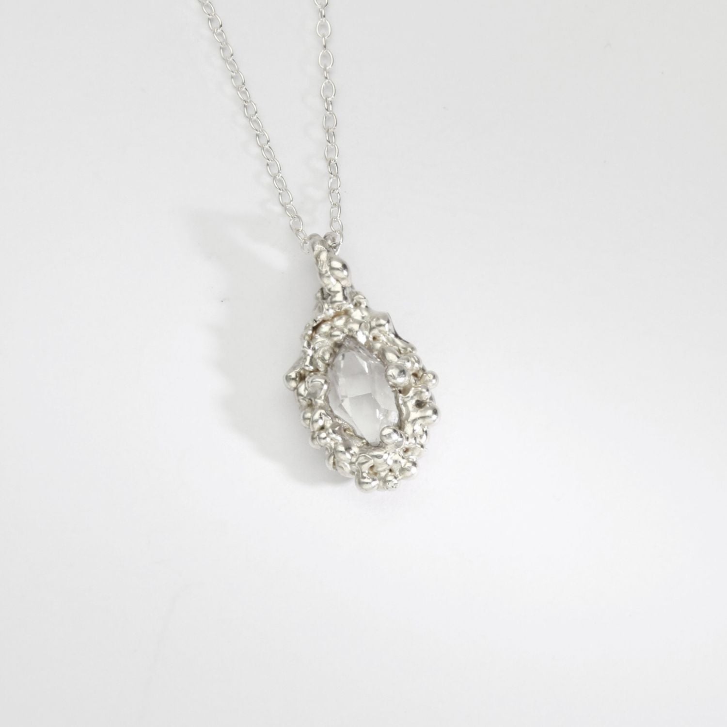 Silver herkimer diamond seafoam pendant by Blae Maddrell