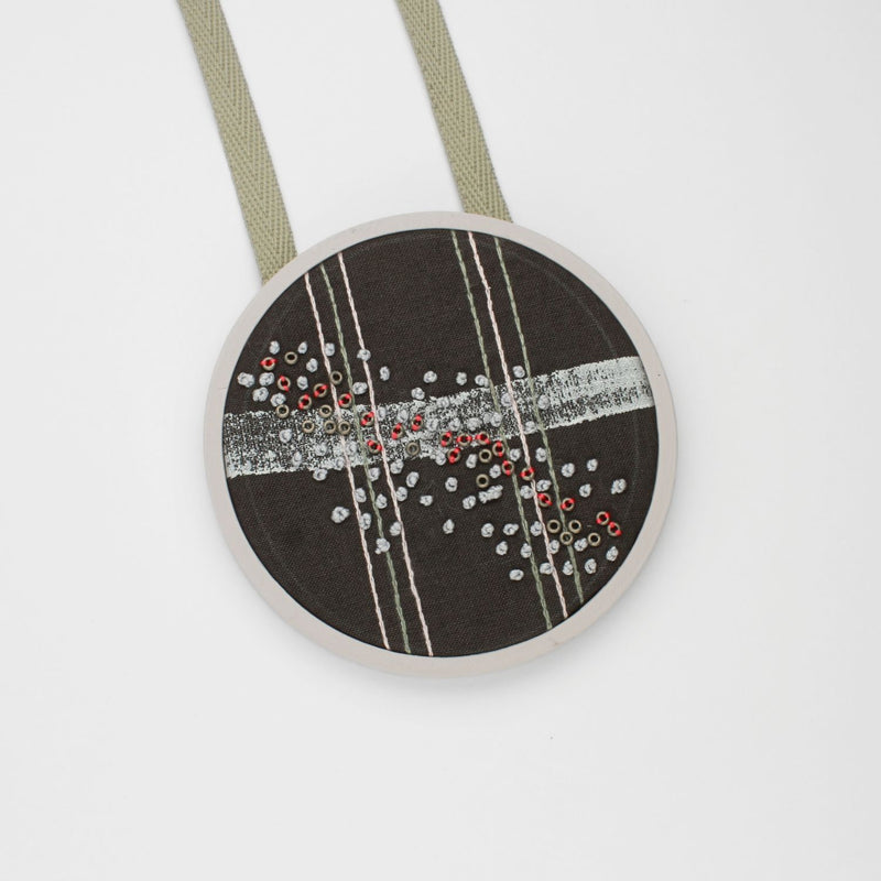 Necklace - large embroidered with French knots on cotton by Beatrice Mayfield