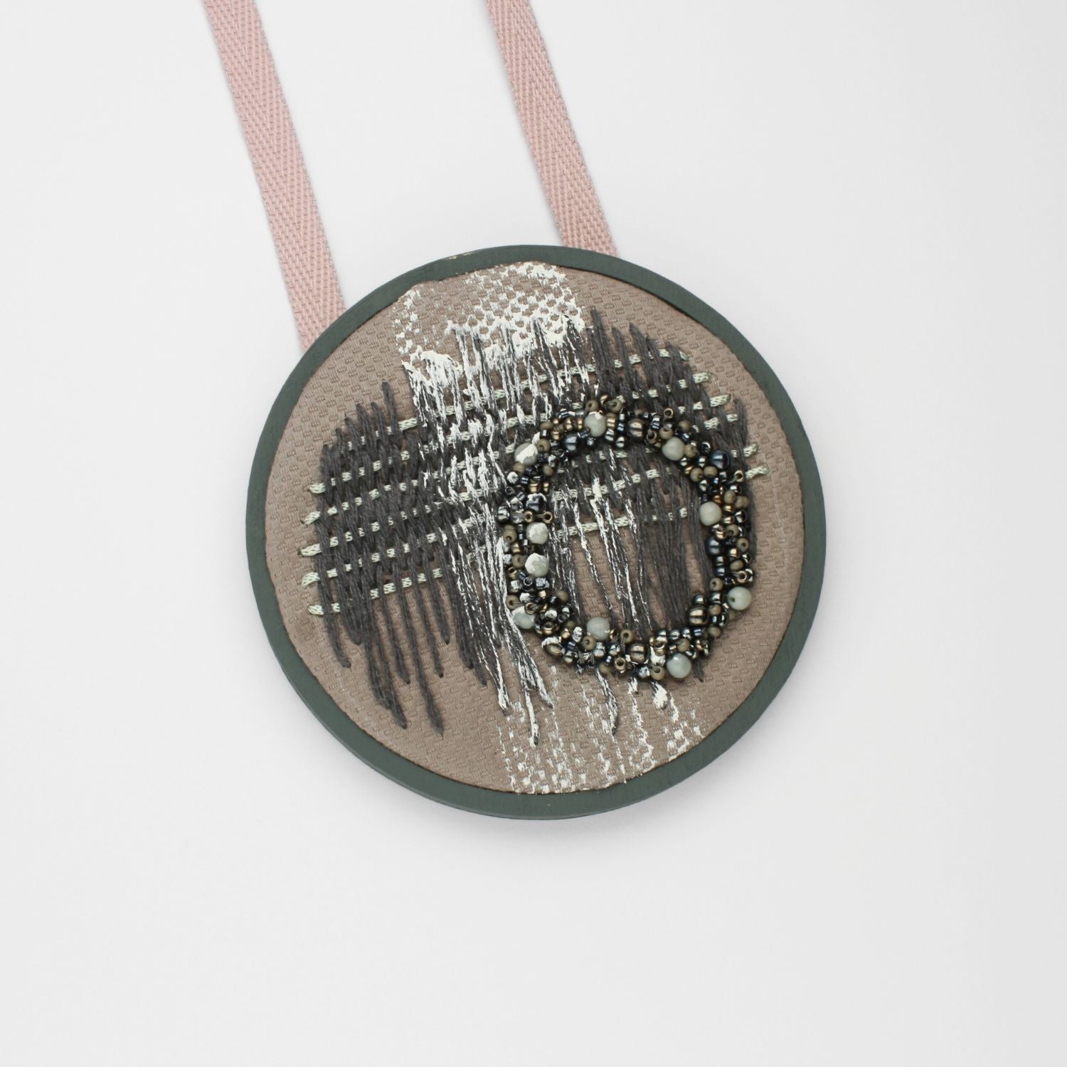 Necklace - large embroidered with beaded glass beads on cotton by Beatrice Mayfield