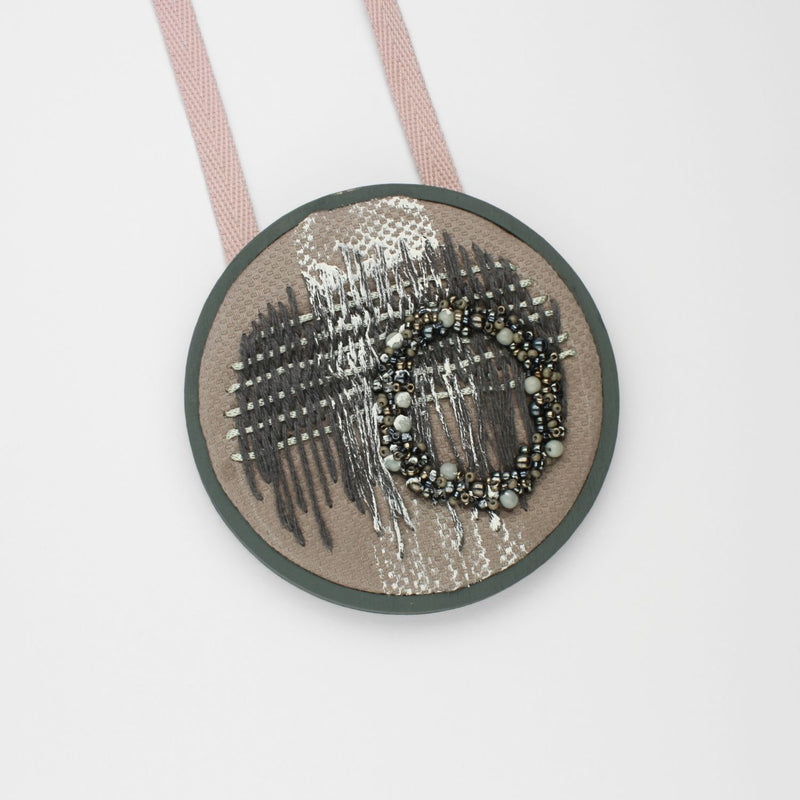 Necklace - large embroidered with beaded glass beads on cotton by Beatrice Mayfield