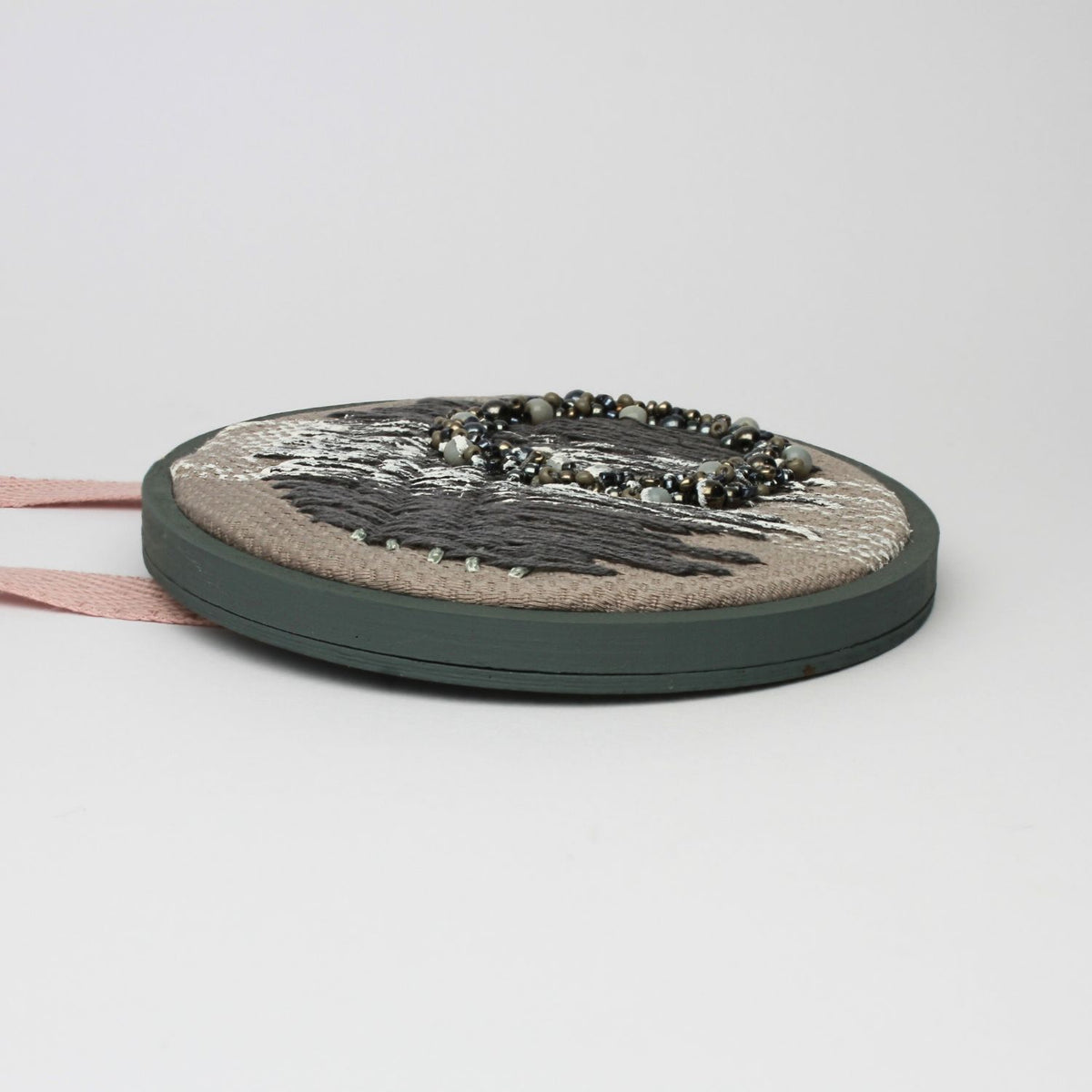 Necklace - large embroidered with beaded glass beads on cotton by Beatrice Mayfield