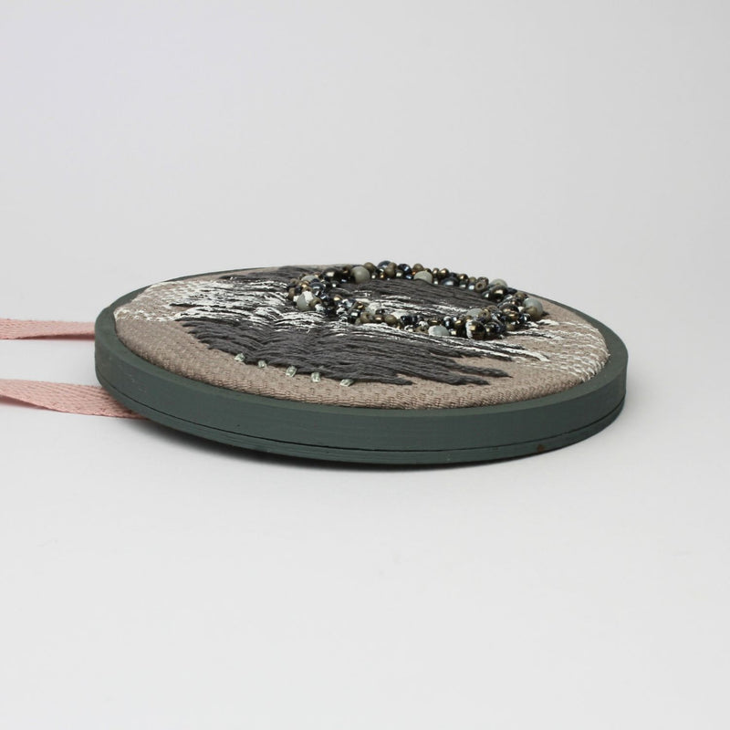 Necklace - large embroidered with beaded glass beads on cotton by Beatrice Mayfield