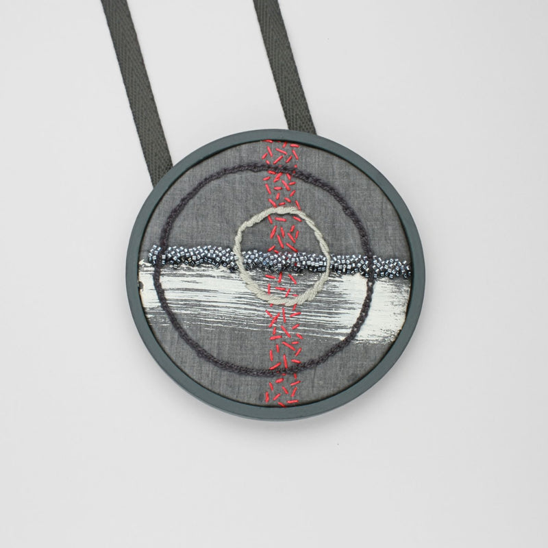 Necklace - large embroidered & beaded with paint stripe on cotton by Beatrice Mayfield