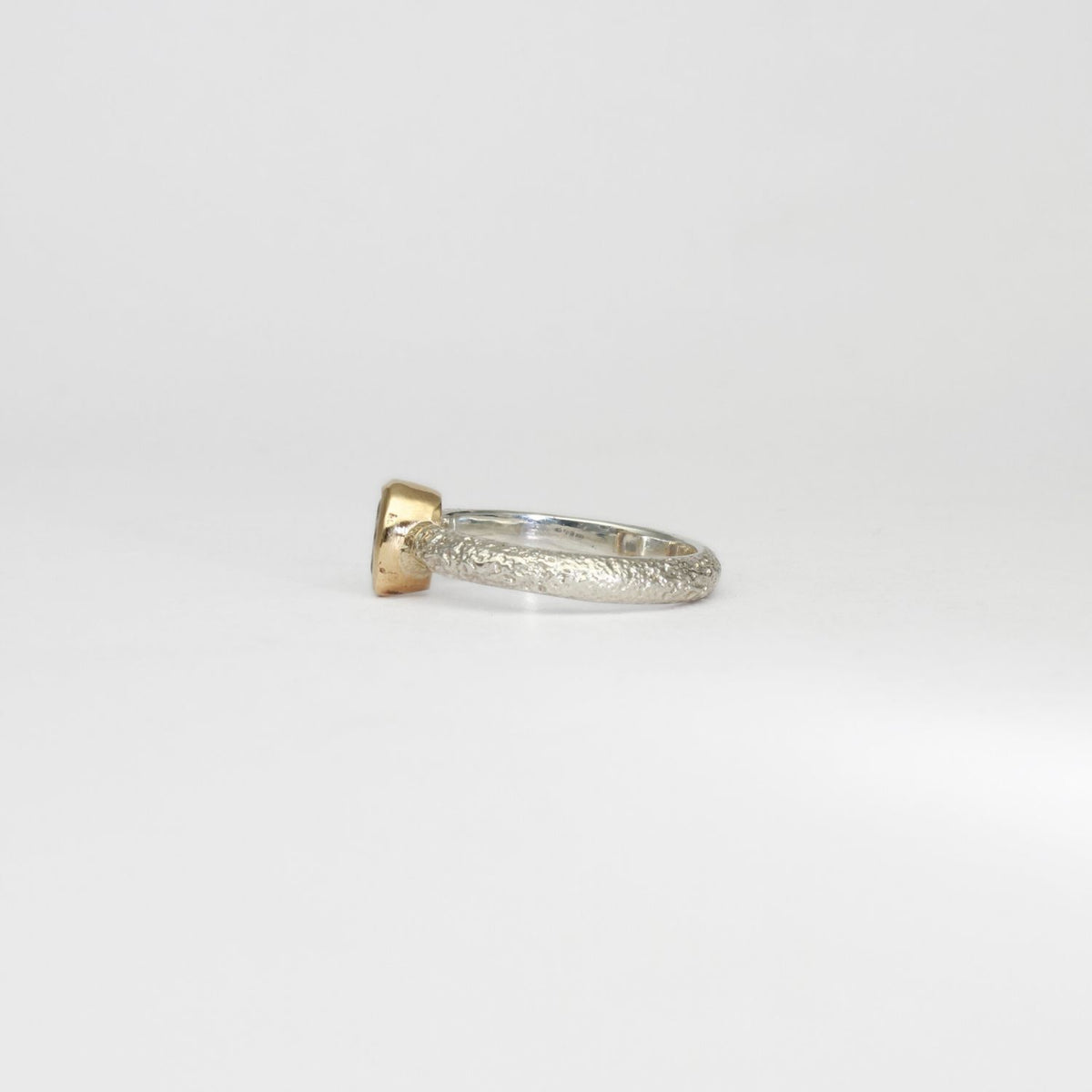 Sand band silver &9ct gold ring with morganite by Blae Maddrell