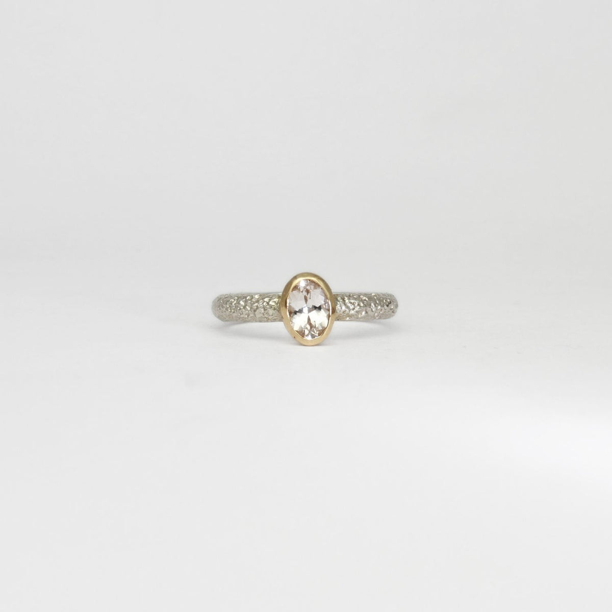 Sand band silver &9ct gold ring with morganite by Blae Maddrell