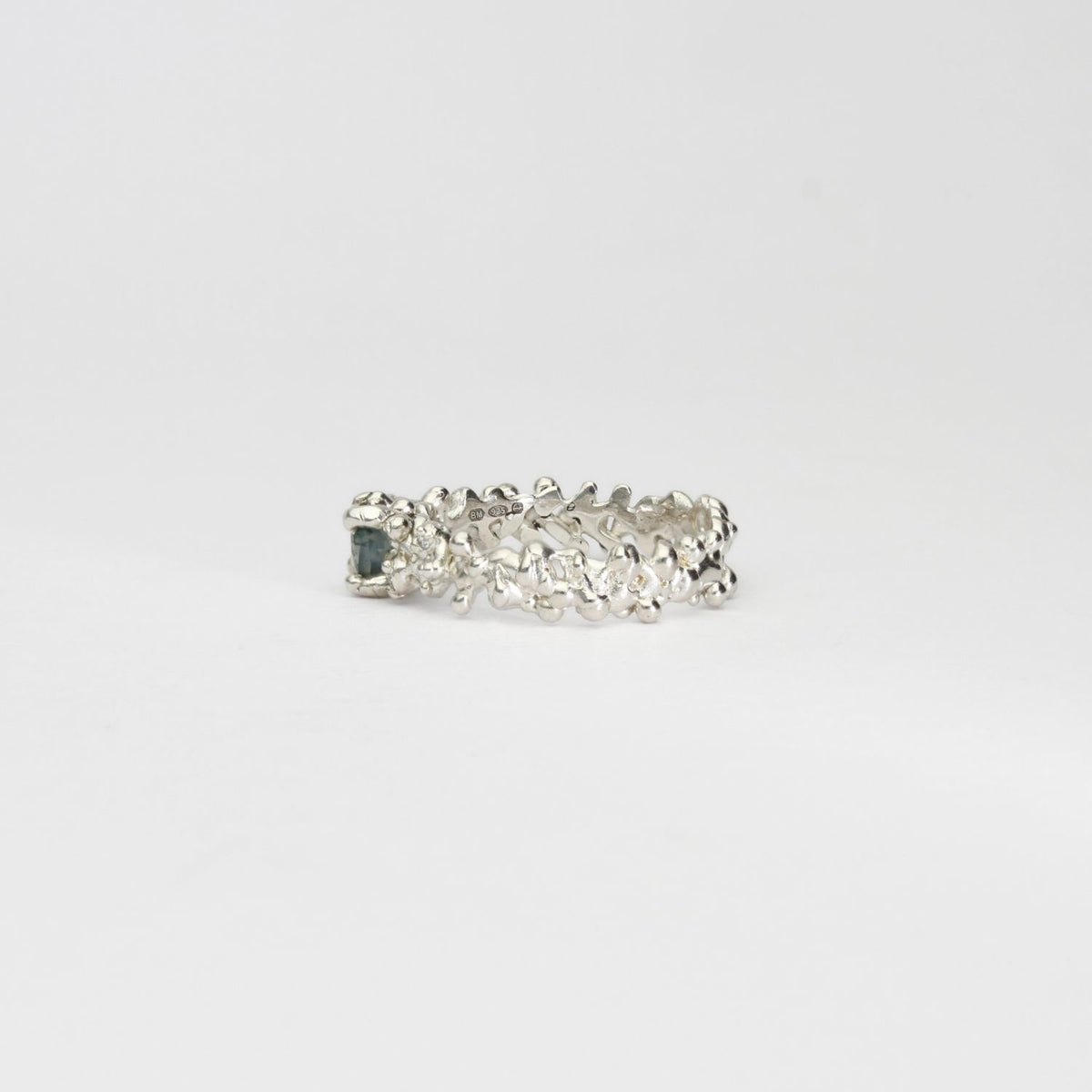 Silver moss agate & moissanite ring by Blae Maddrell