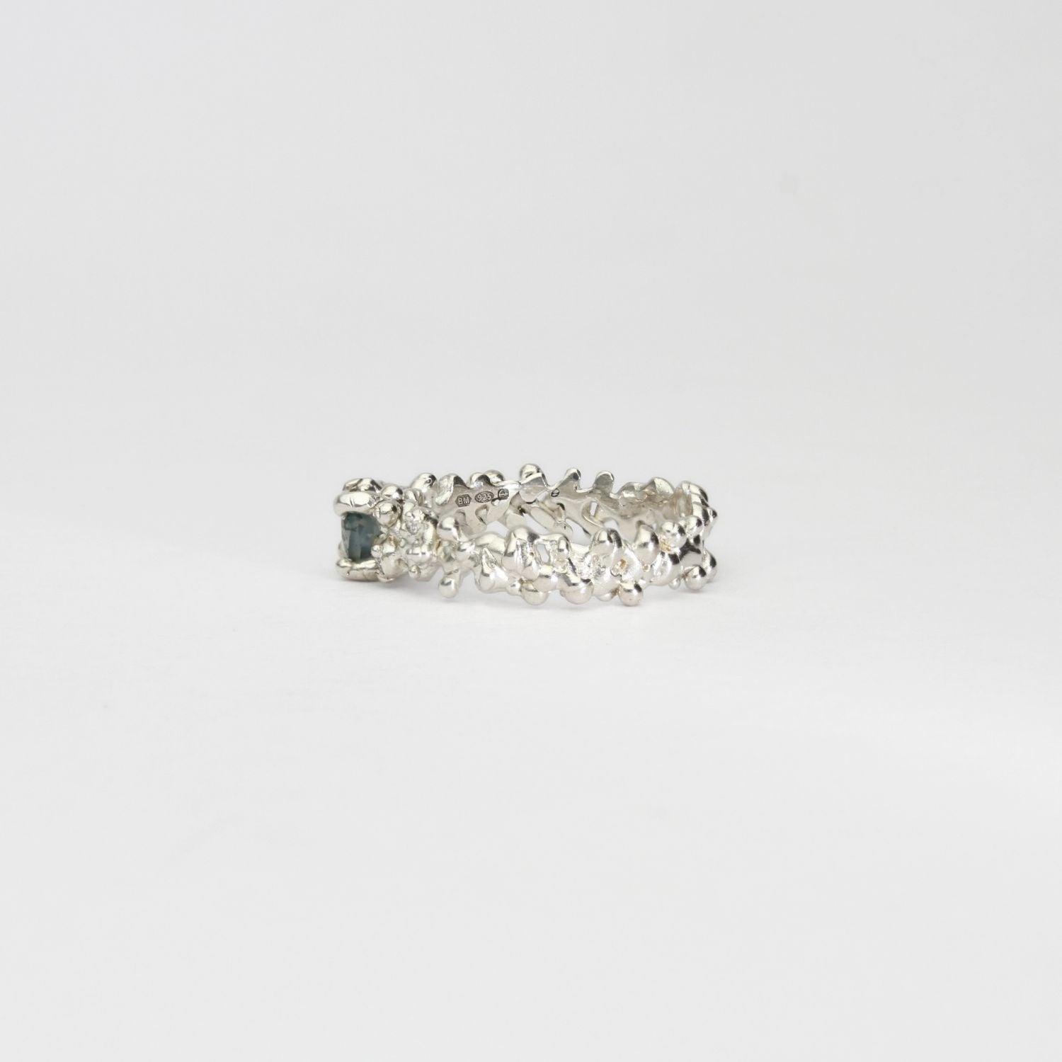 Silver moss agate & moissanite ring by Blae Maddrell