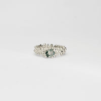Silver moss agate & moissanite ring by Blae Maddrell