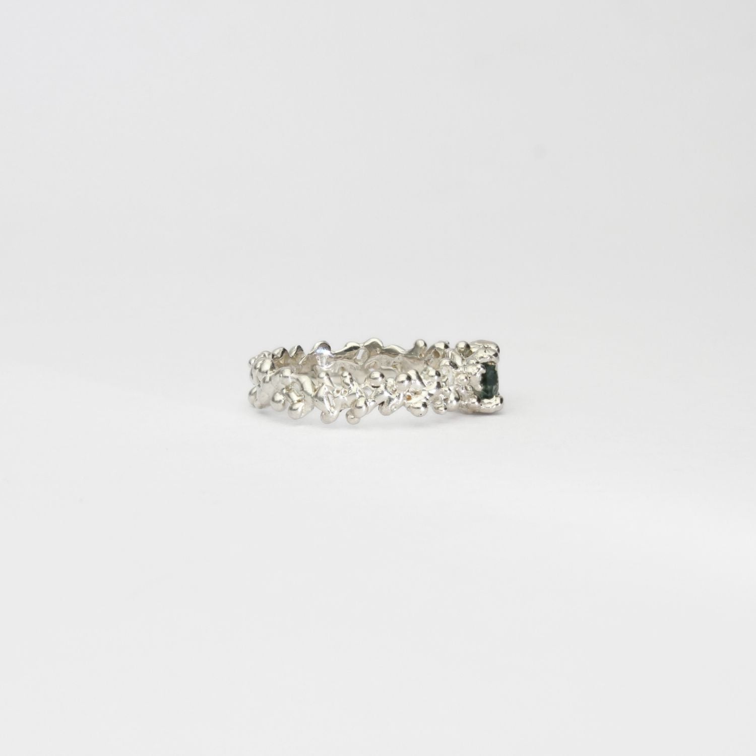 Silver moss agate & moissanite ring by Blae Maddrell
