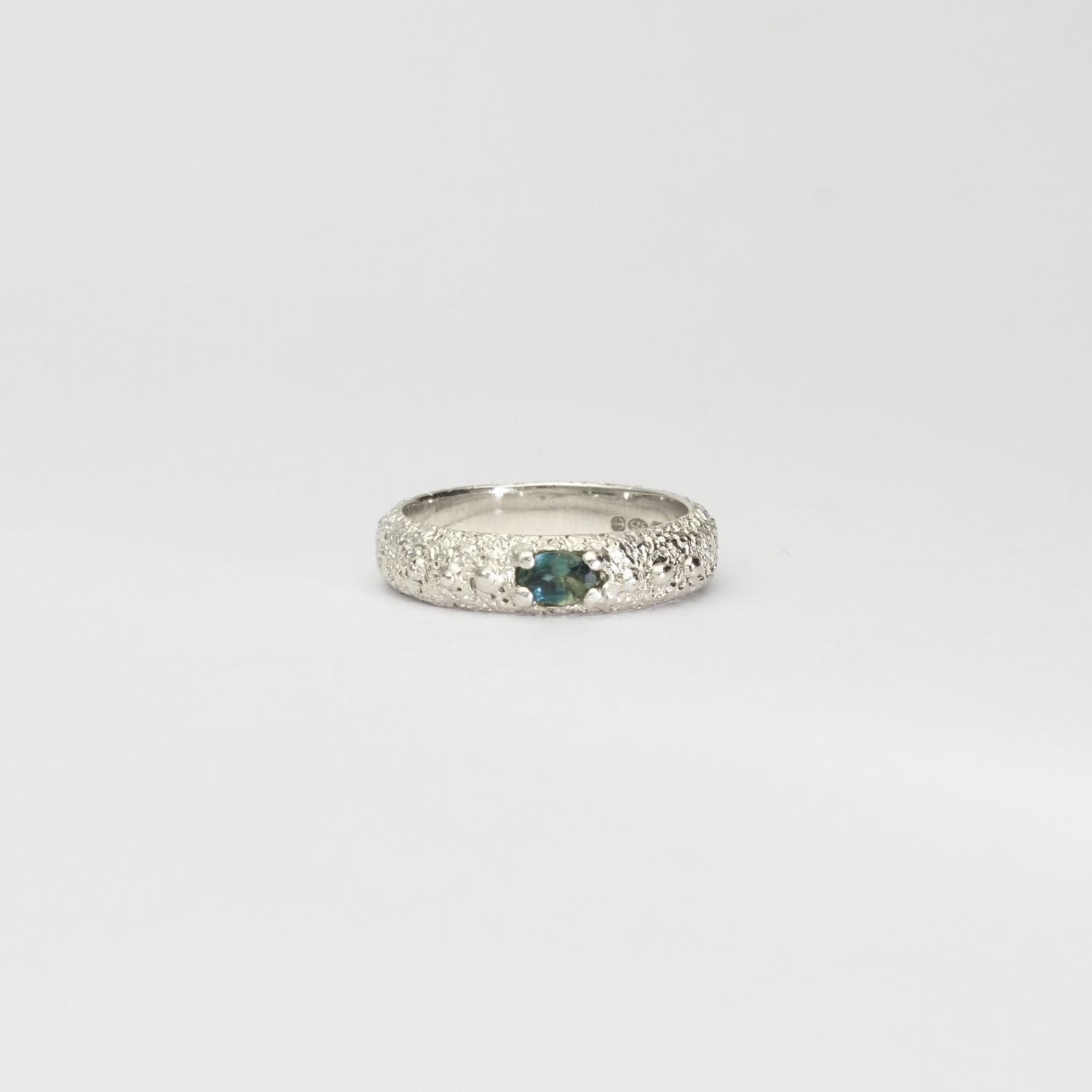 Silver sand band with Australian sapphire by Blae Maddrell