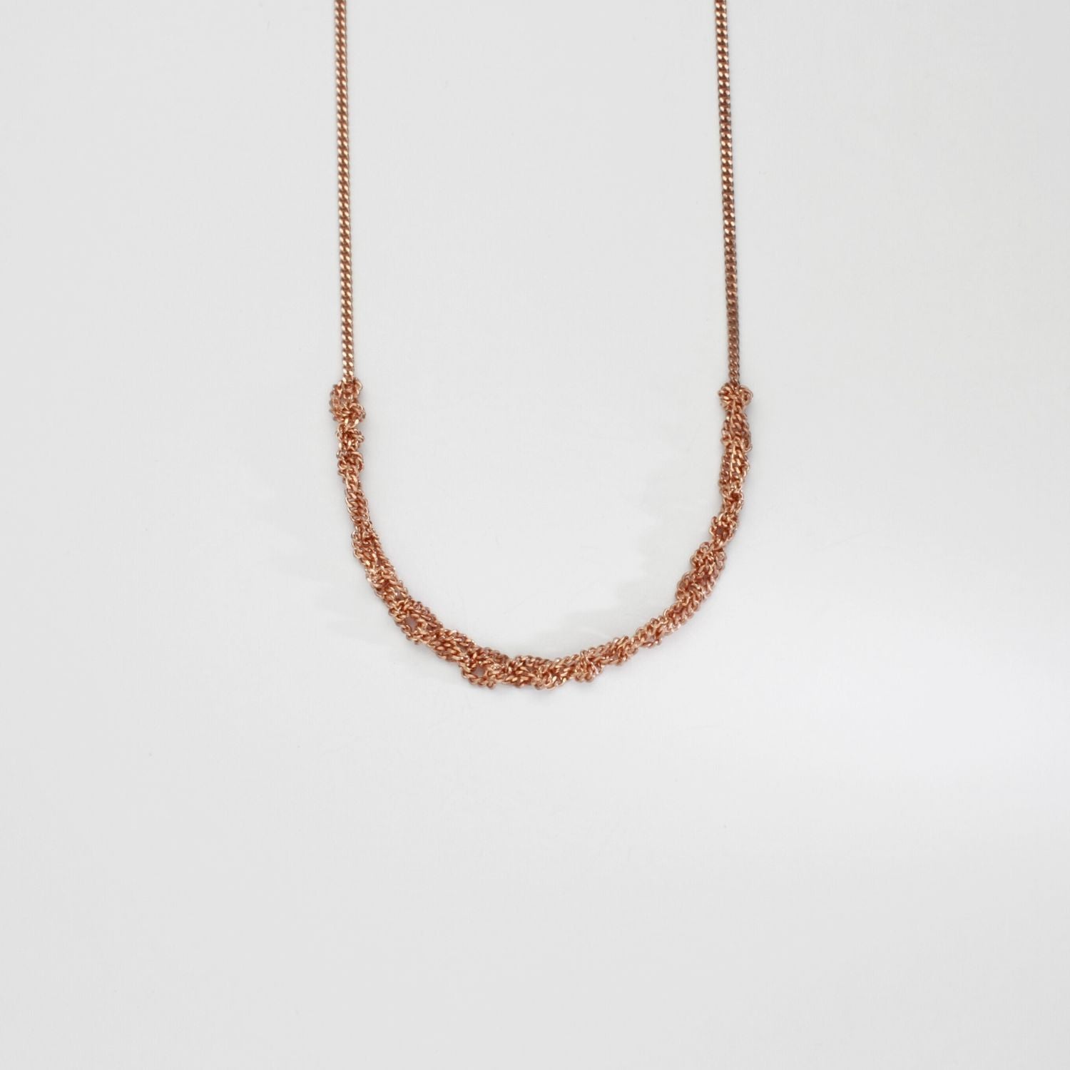 Crochet in front silver rose gold plated necklace by Sabine Roth