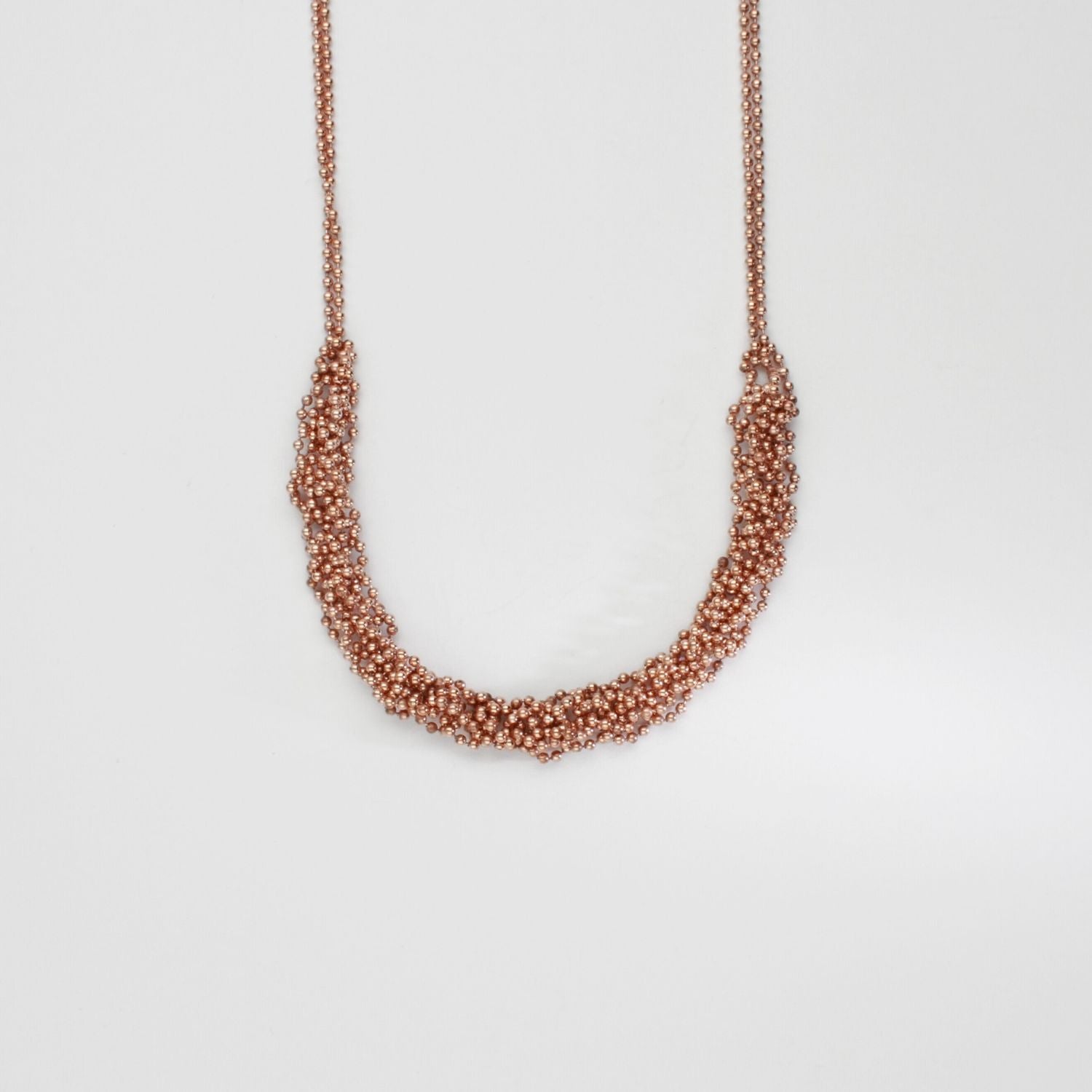 Crochet in front double row silver rose gold plated necklace by Sabine Roth