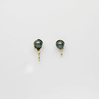 18ct gold & Tahitian pearl drip earrings by Charmian Ottaway