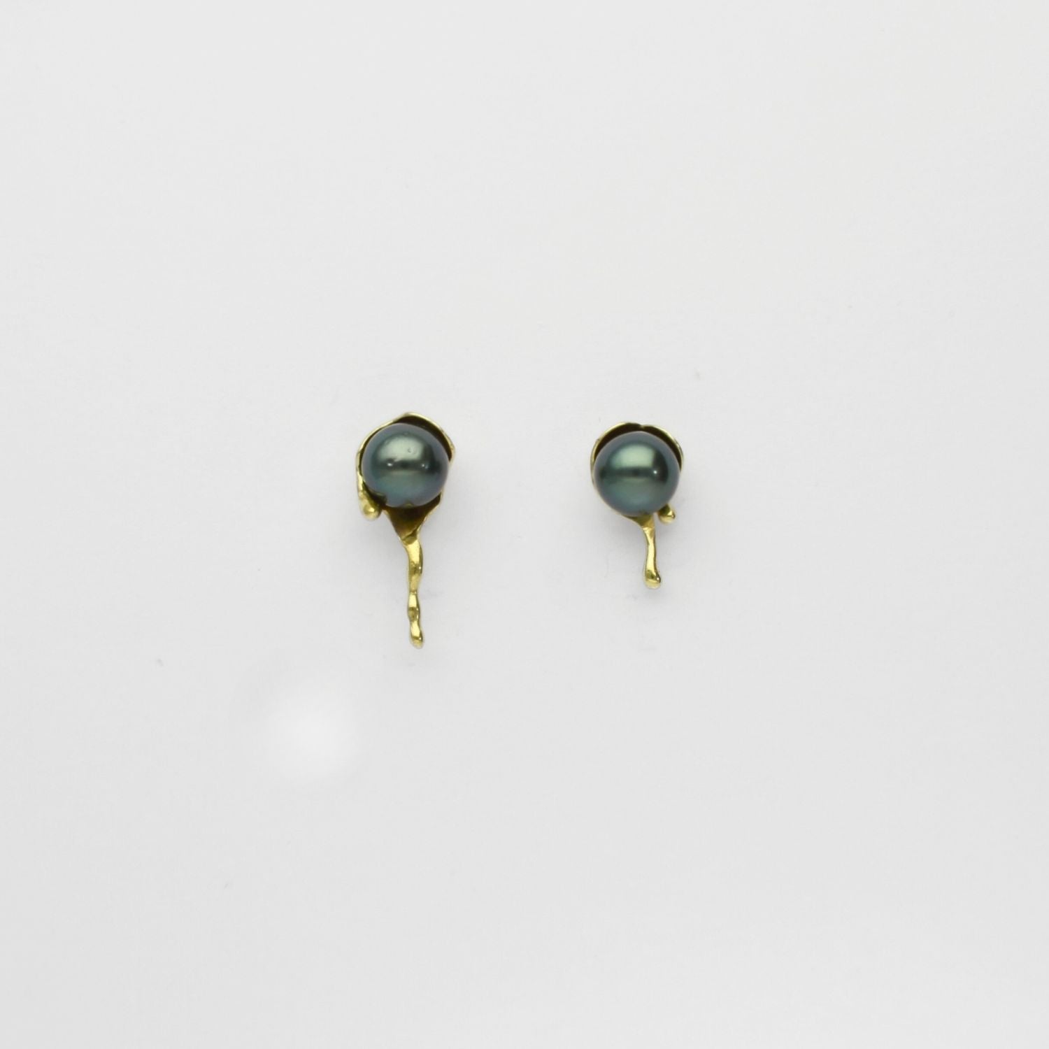18ct gold & Tahitian pearl drip earrings by Charmian Ottaway