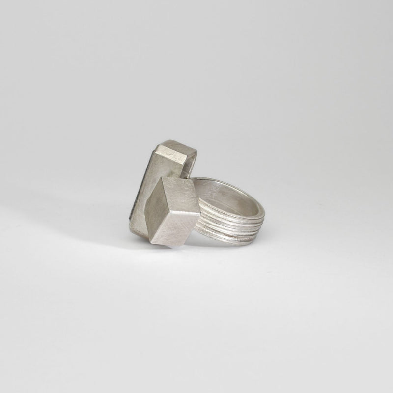 Rectangle tourmaline quartz silver ring by Chris Boland