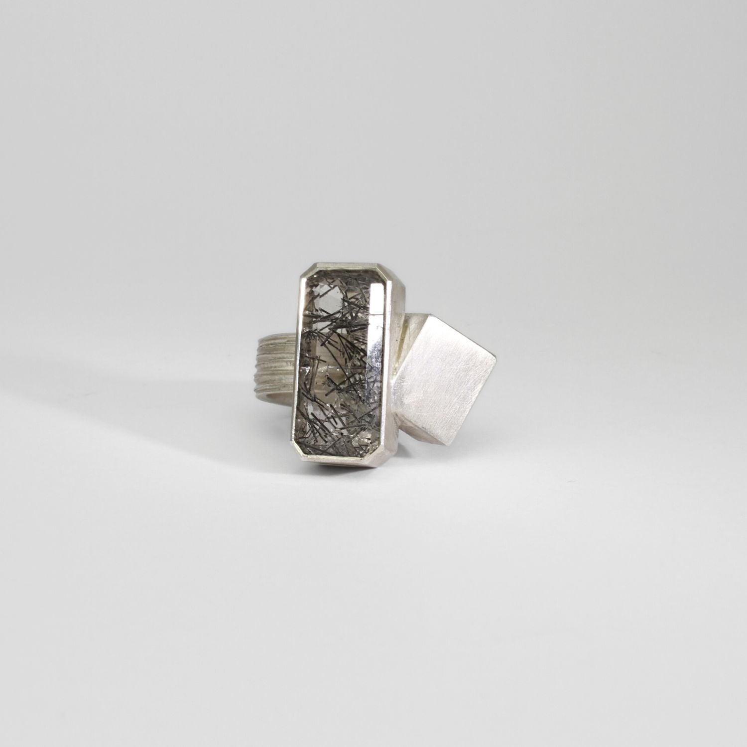 Rectangle tourmaline quartz silver ring by Chris Boland