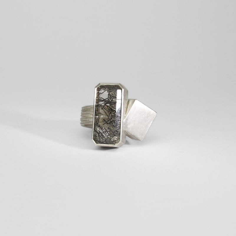 Rectangle tourmaline quartz silver ring by Chris Boland