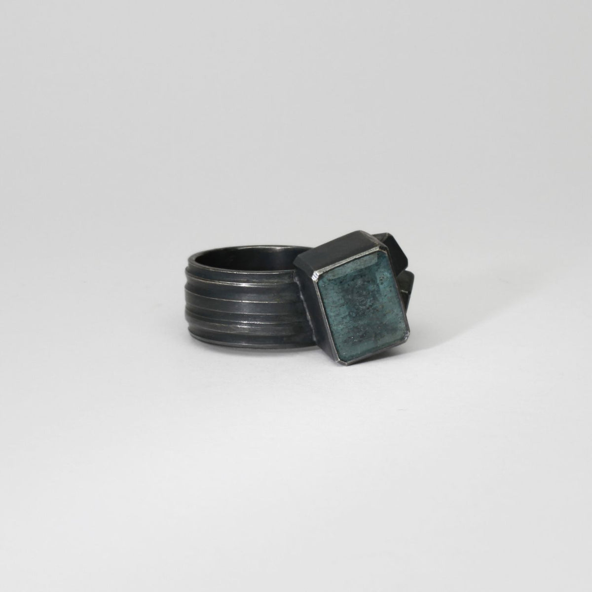Aquamarine black silver ring by Chris Boland