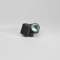 Round aquamarine black silver ring by Chris Boland