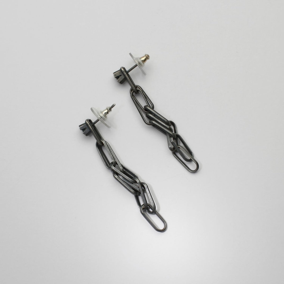 Sapphire chain black silver earrings by Chris Boland