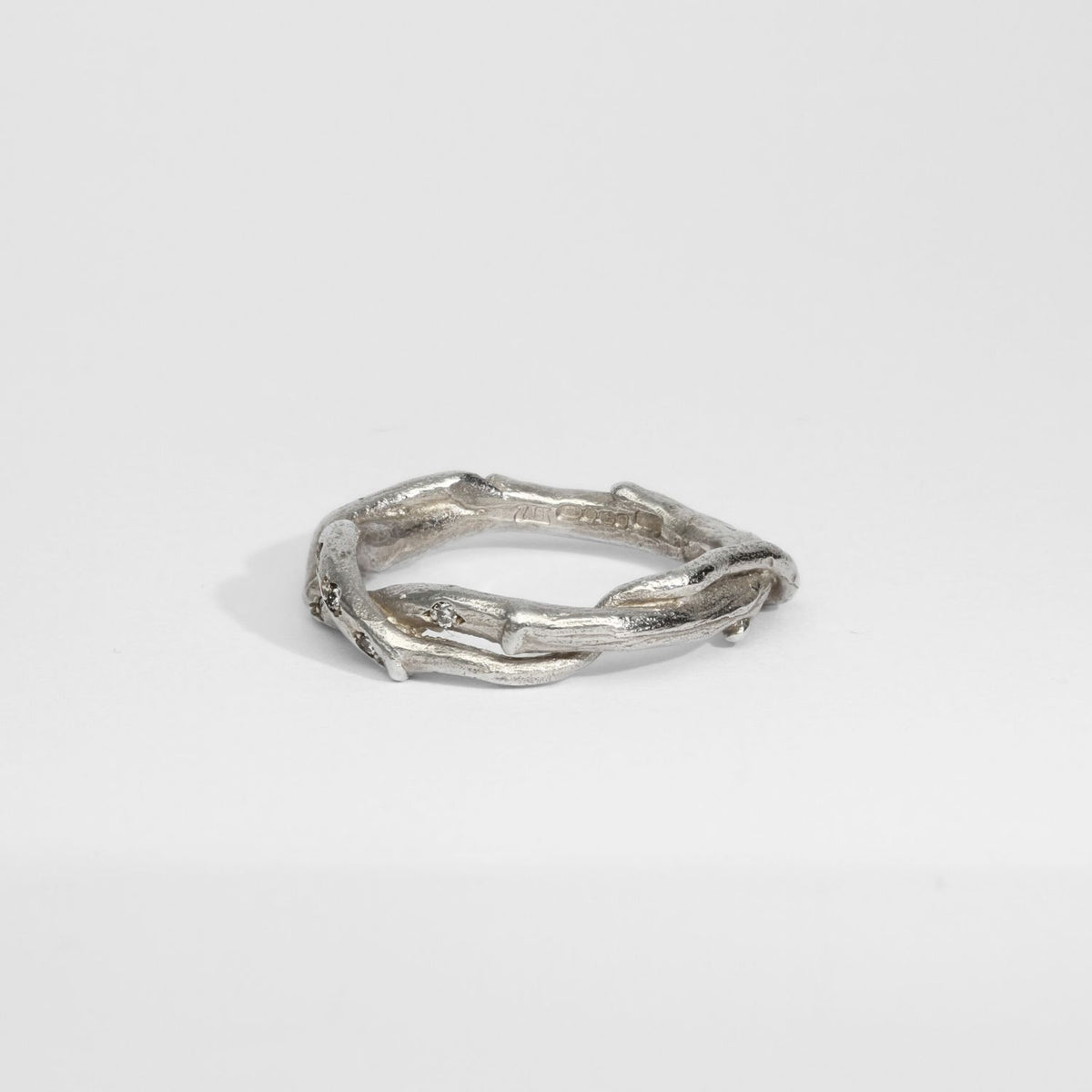Double twig silver ring with diamonds by Charmian Ottaway