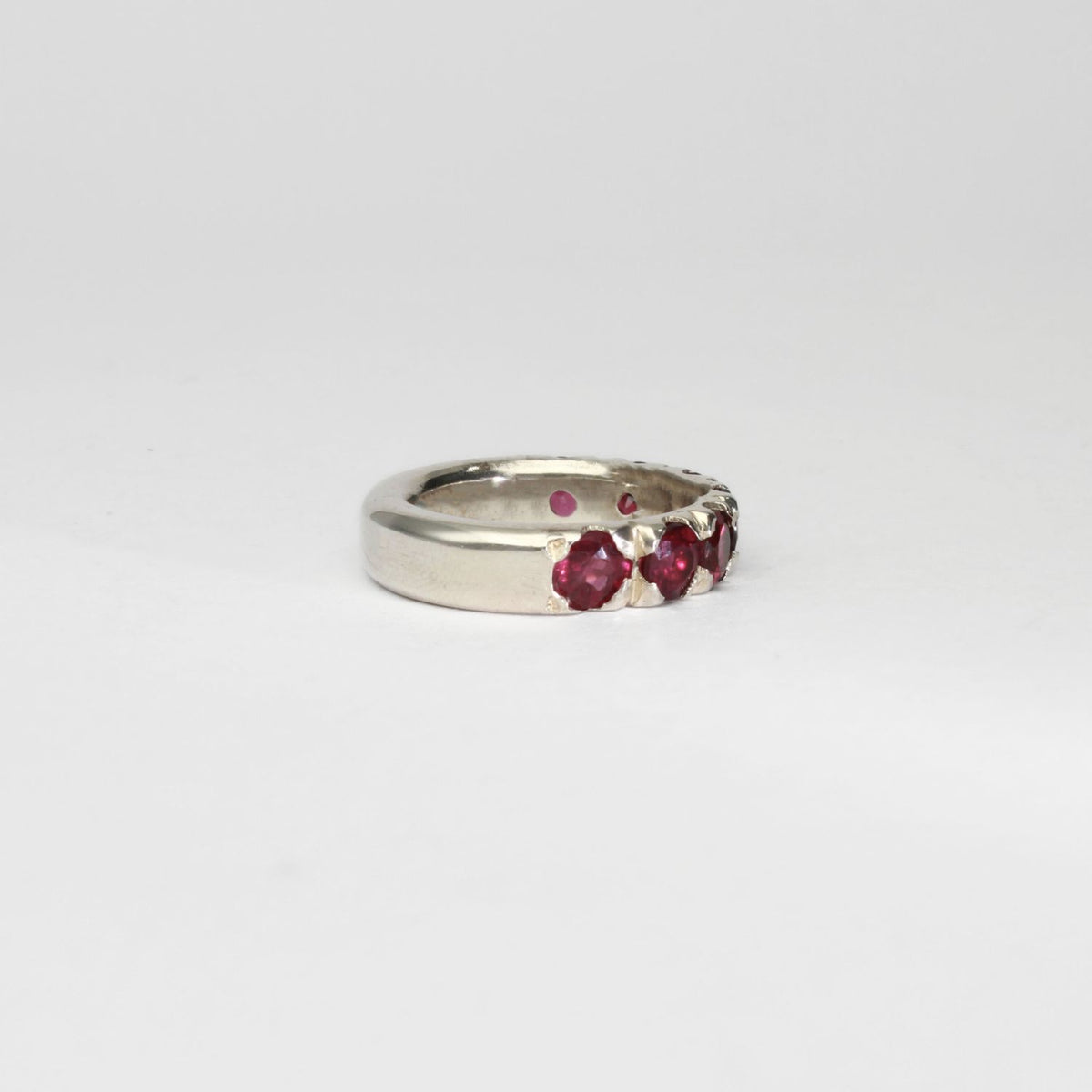 Chunky silver ring with pink tourmalines by Charmian Ottaway