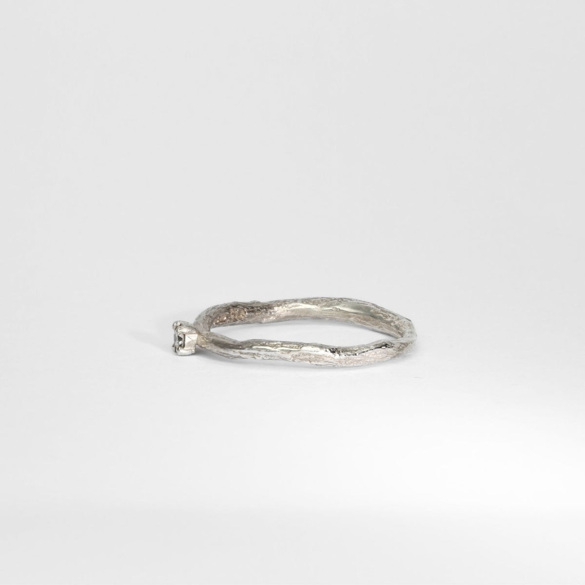 Twig silver solitaire ring with diamond by Charmian Ottaway