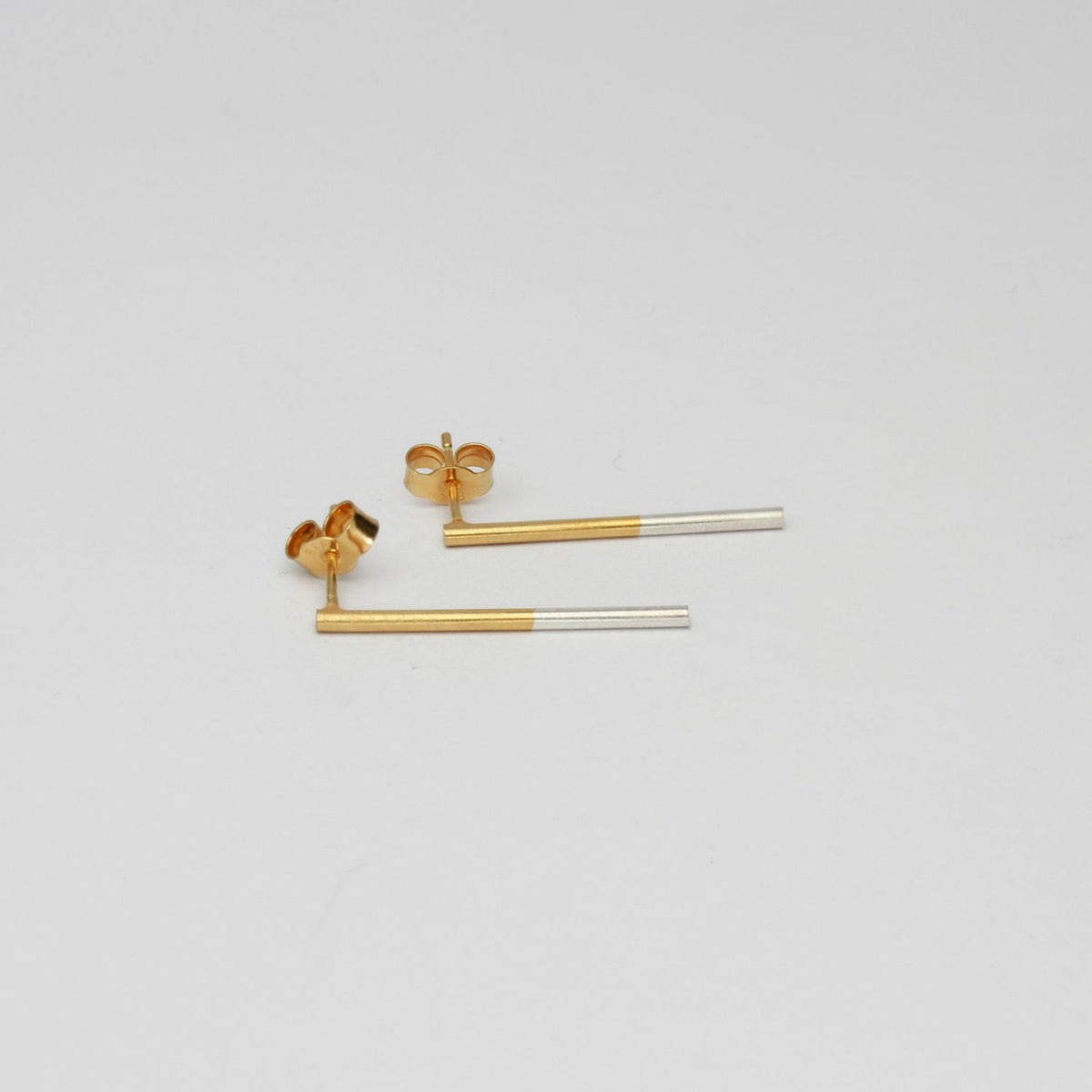 Long bar 2 tone studs silver & 22ct gold plating by Charlotte Reid