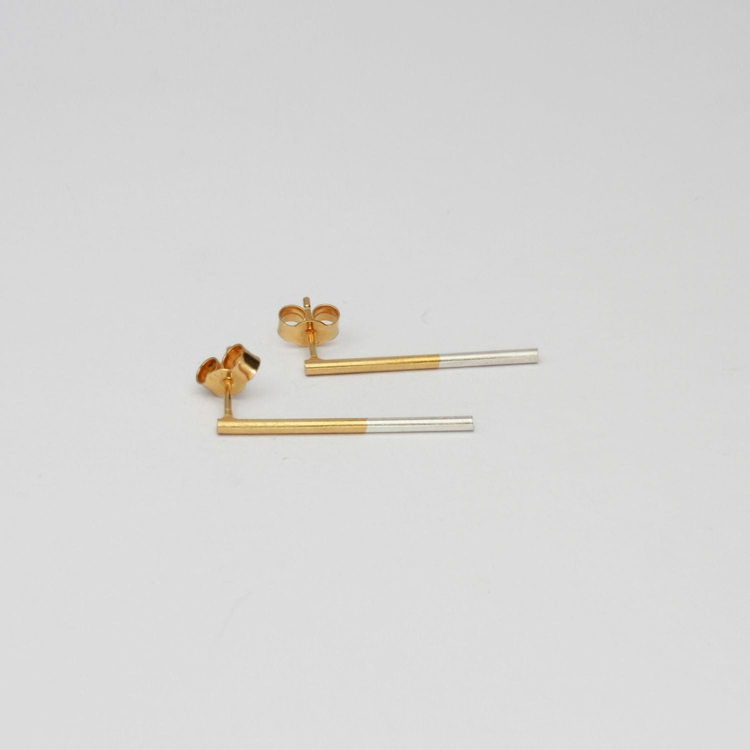 Long bar 2 tone studs silver & 22ct gold plating by Charlotte Reid