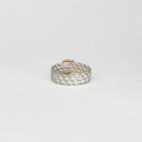Twisted ring silver & 22ct gold plated with pink sapphire by Charlotte Reid