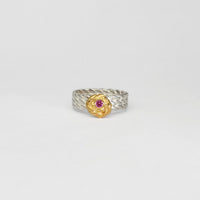 Twisted ring silver & 22ct gold plated with pink sapphire by Charlotte Reid