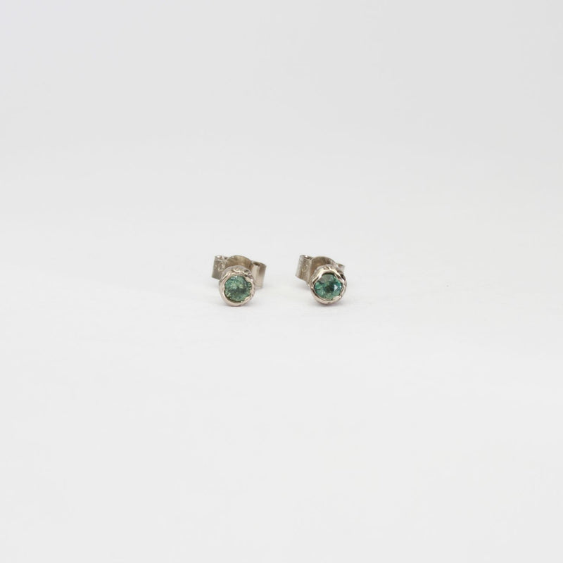 14ct white gold studs with green sapphires by Charlotte Rowenna