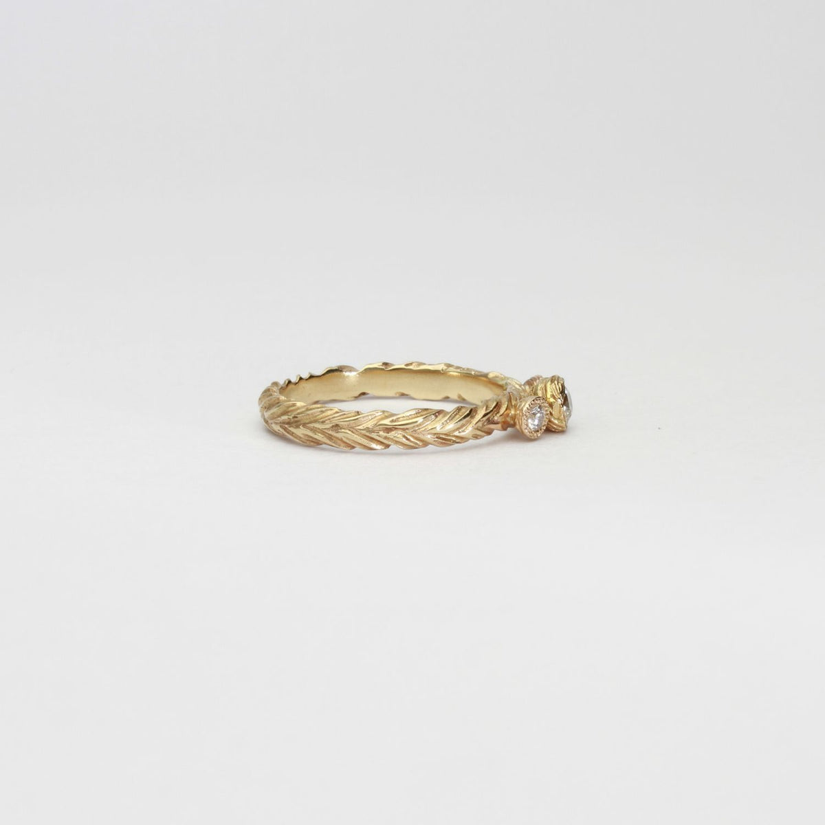 9ct gold Spelt ring with 3 diamonds by Charlotte Rowenna