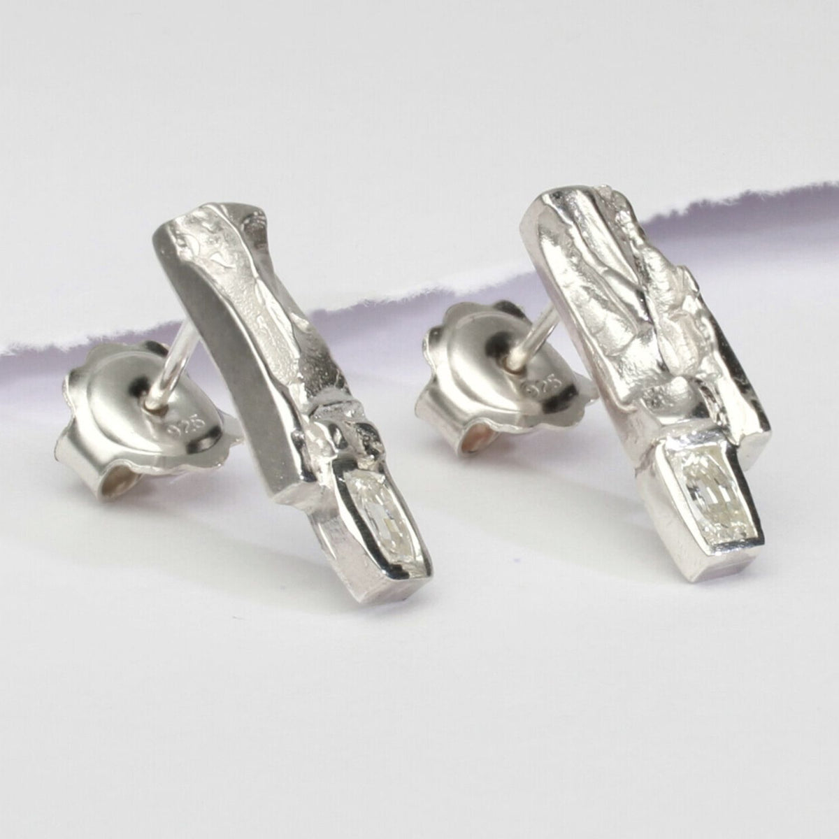 One of a Kind: (No. 12) Bespoke Carved Silver earrings with diamonds