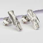 One of a Kind: (No. 12) Bespoke Carved Silver earrings with diamonds