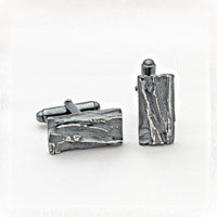 Carved: Rectangular Black Silver Cufflinks